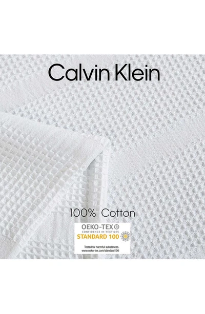 Calvin Klein Waffle Weave Stripe Cotton Blanket In White