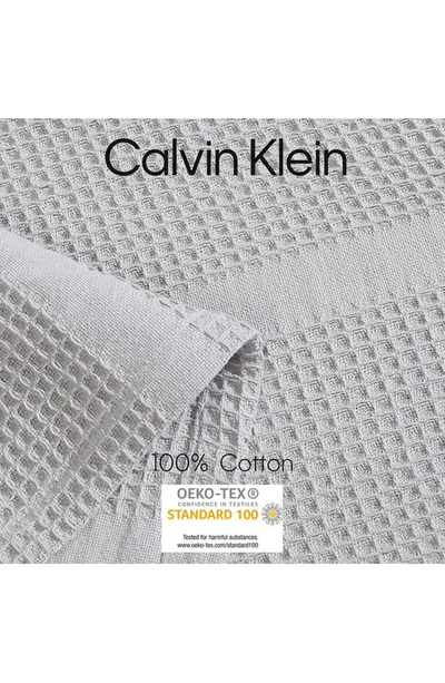 Calvin Klein Waffle Weave Stripe Cotton Blanket In Grey