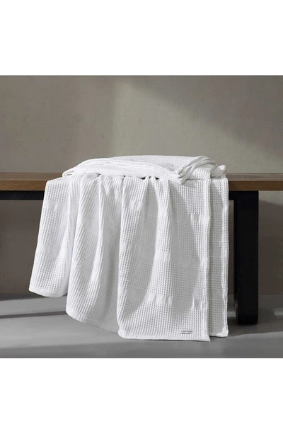 Calvin Klein Waffle Weave Stripe Cotton Blanket In White