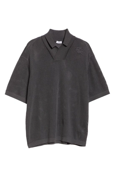 Shop Burberry Embroidered Equestrian Knight Design Silk & Cotton Mesh Polo Sweater In Onyx