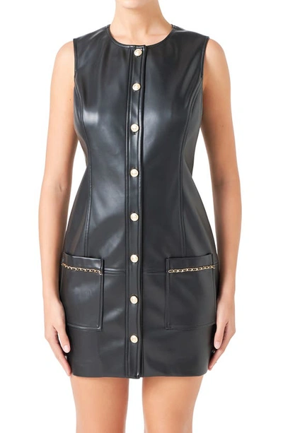 Endless Rose Sleeveless Faux Leather Minidress In Black