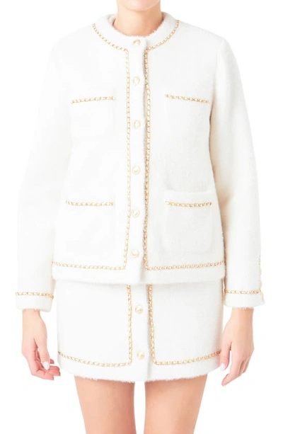 Shop Endless Rose Chain Trim Jacket In White/gold