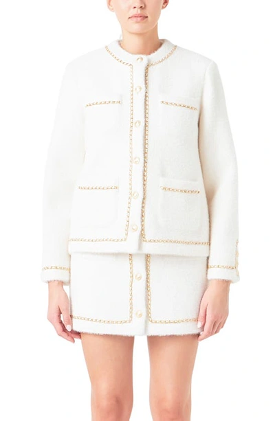 Shop Endless Rose Chain Trim Jacket In White/gold