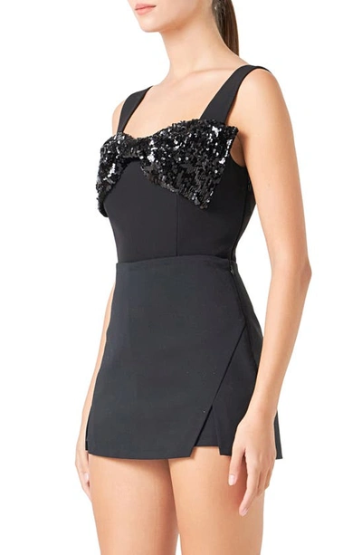 Endless Rose Sequin Bow Stretch Tank In Black