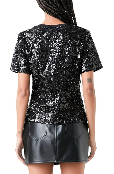 Grey Lab Shoulder Pad Sequin Top In Black