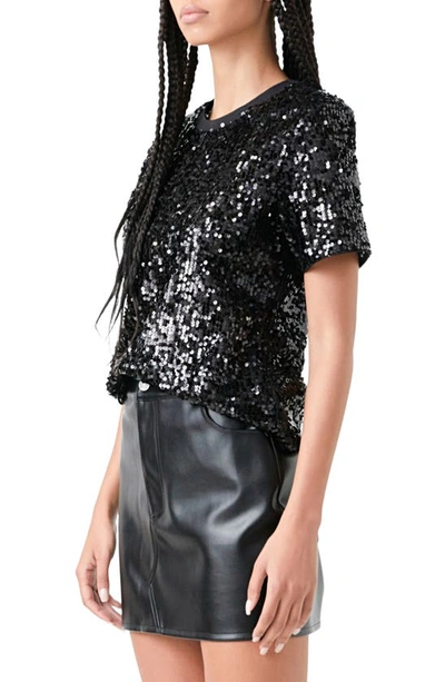 Grey Lab Shoulder Pad Sequin Top In Black