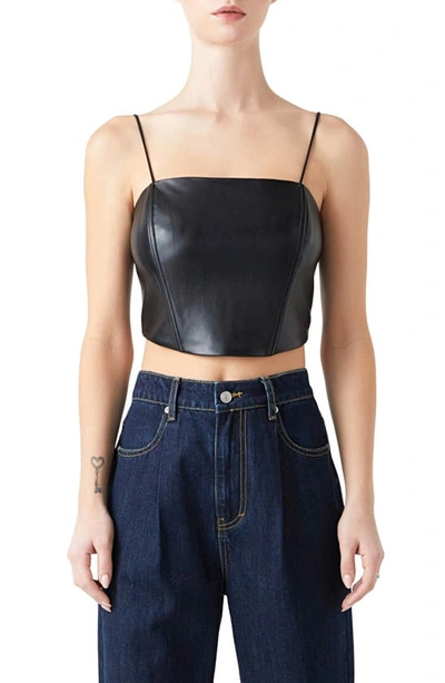Grey Lab Vegan Leather Corset Top In Black In Black