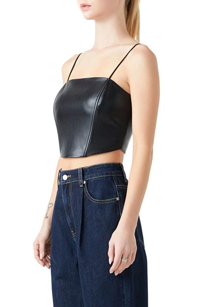 Grey Lab Vegan Leather Corset Top In Black In Black
