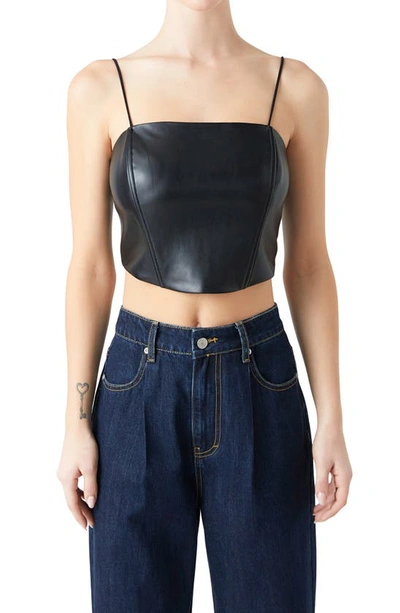 Grey Lab Vegan Leather Corset Top In Black In Black