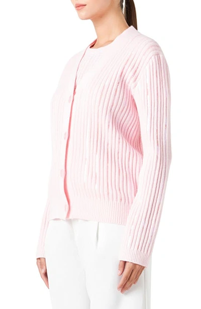 Shop Endless Rose Sequin Rib Cardigan In Light Pink