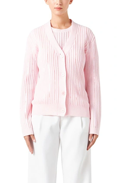 Shop Endless Rose Sequin Rib Cardigan In Light Pink