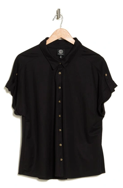 Shop Bobeau Short Sleeve Button-up Shirt In Black