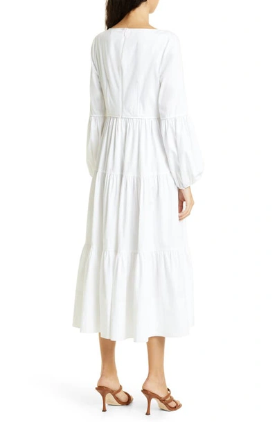 Shop Cinq À Sept Hillary Long Sleeve Cotton Blend Midi Dress In White