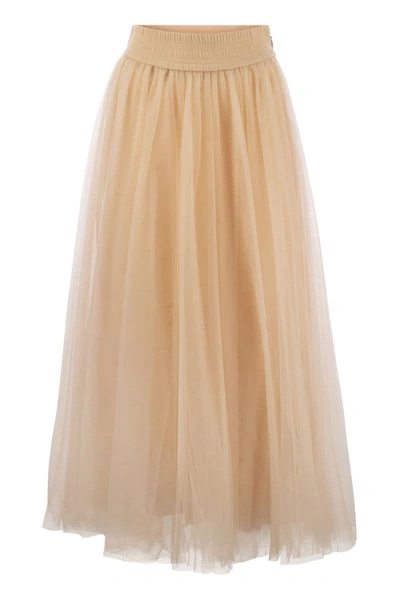 Shop Fabiana Filippi Tulle Midi Skirt In Powder