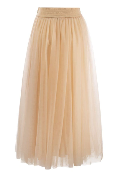 Shop Fabiana Filippi Tulle Midi Skirt In Powder