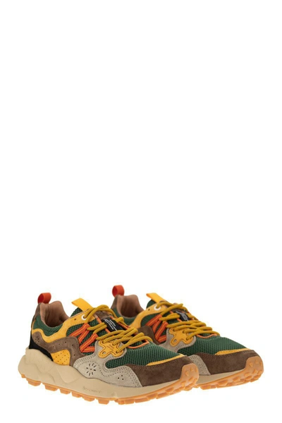 Shop Flower Mountain Yamano 3 - Sneakers In Suede And Technical Fabric In Green