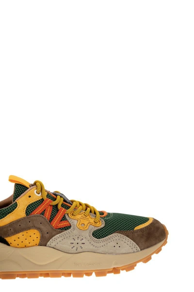 Shop Flower Mountain Yamano 3 - Sneakers In Suede And Technical Fabric In Green