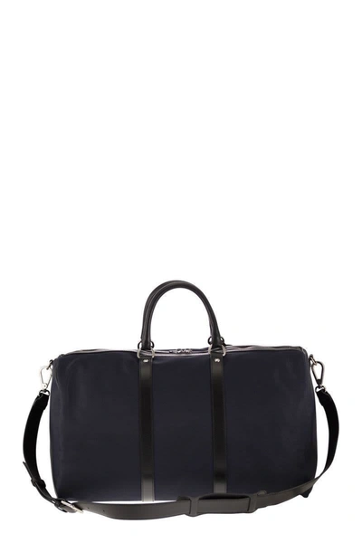 Shop Kiton Nylon Weekend Bag With Leather Details In Blue