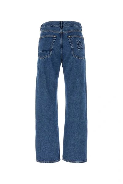 Palm Angels Monogram Detailed Straight Leg Jeans In Lightbluebla
