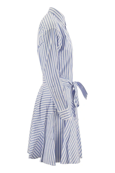 Shop Polo Ralph Lauren Paneled Striped Cotton Chemisier In White/light Blue