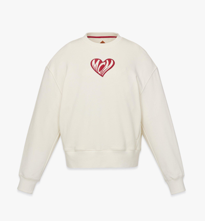 Shop Mcm Heart Logo Sweatshirt In Organic Cotton In Ivory