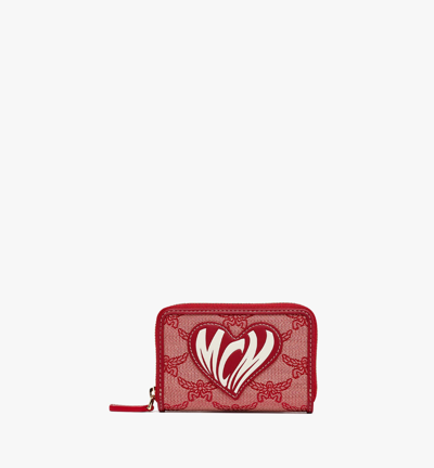 Shop Mcm Zip-around Wallet In Lauretos Jacquard In Valentine Red