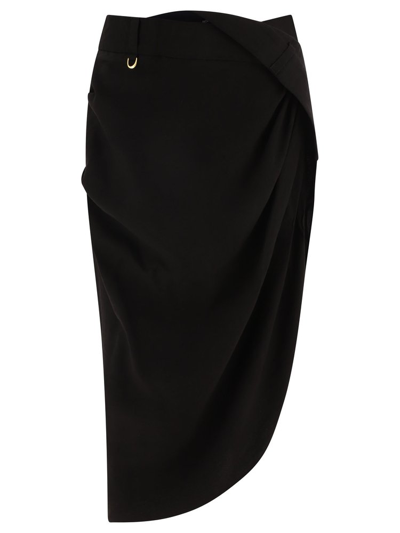 Shop Jacquemus La Jupe Saudade Draped Skirt In Black