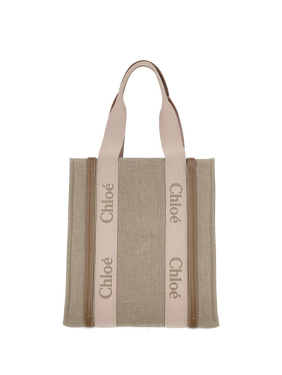 Shop Chloé Woody Tote Bag In Beige