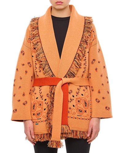 Shop Alanui Bandana Jacquard Belted Cardigan In Orange