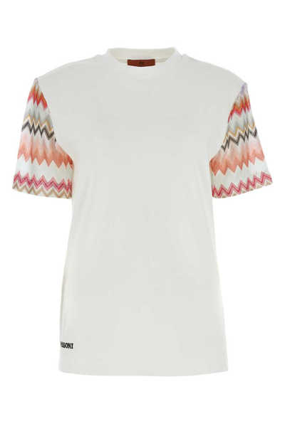 Shop Missoni Logo Embroidered Zigzag Sleeved T In White