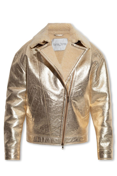 Shop Forte Forte Zip Up Leather Jacket In Gold