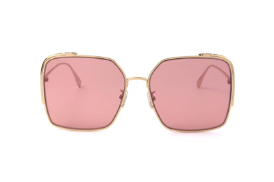 Shop Fendi Eyewear Baguette Square Frame Sunglasses In Gold