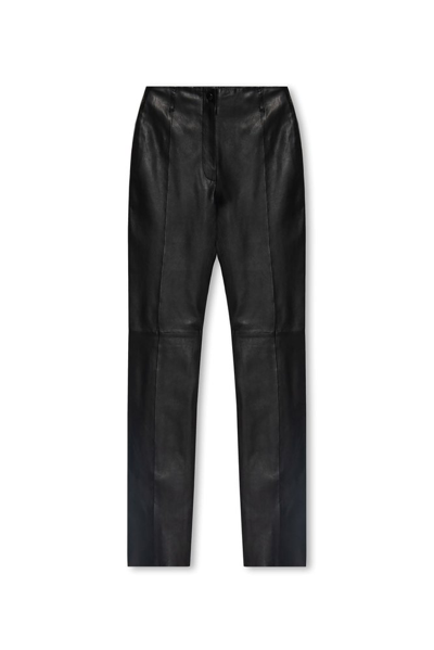 Shop Forte Forte Tapered Leather Trousers In Black