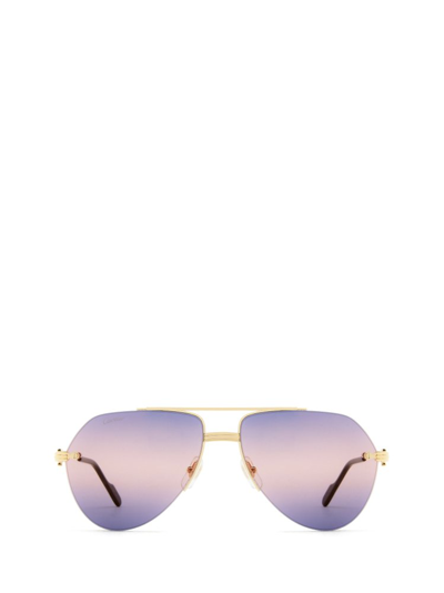 Shop Cartier Aviator Frame Sunglasses In Gold