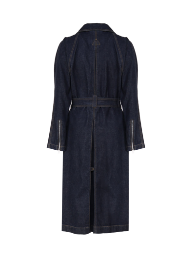 Shop Alaïa Classic Coat In Cotton Denim In Bleu Denim