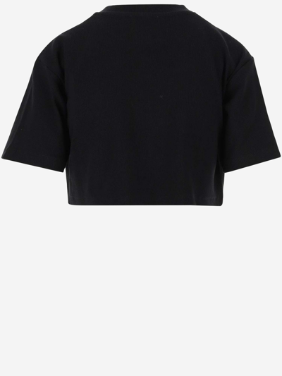 Shop Off-white Stretch Cotton Crop T-shirt With Logo In Black