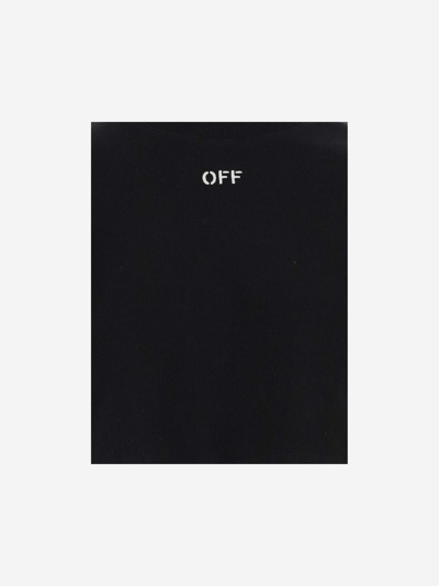Shop Off-white Stretch Cotton Crop T-shirt With Logo In Black
