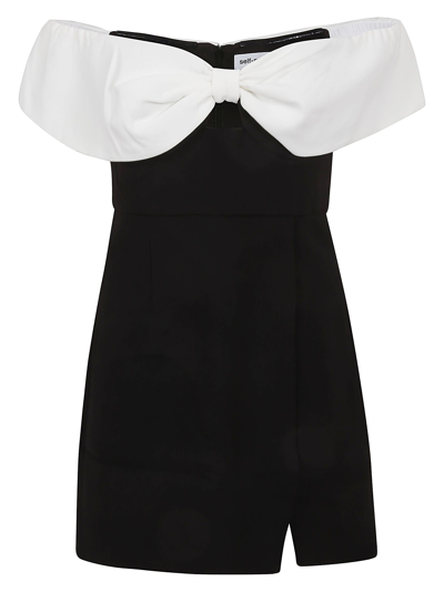 Shop Self-portrait Black Crepe Bow Mini Dress