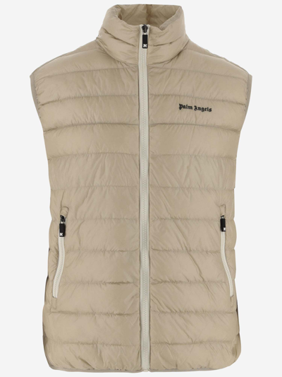 Shop Palm Angels Padded Nylon Vest With Logo In Beige