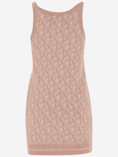 Shop Palm Angels Wool Blend Dress With Monogram In Pink