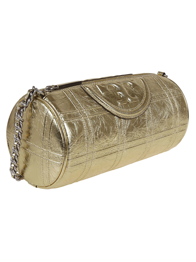 Shop Tory Burch Fleming Soft Metallic Quilt Barrel Bag In Kt Gold