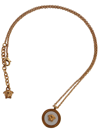 Shop Versace Necklace Metal In Tribute Gold White