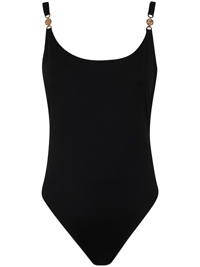 Shop Versace Swim One-piece Lycra Vita Recycled Greek Chain In Black
