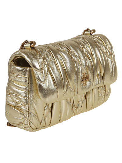 Shop Tory Burch Kira Metallic Diamond Ruched Mini Flap Bag In Kt Gold