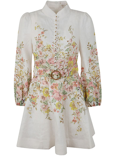 Shop Zimmermann Matchmaker Buttoned Mini Dress In Ivocor Ivory Coral Floral