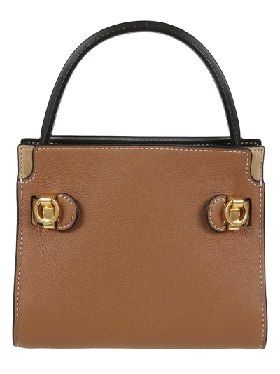 Shop Tory Burch Lee Radziwill Pebbled Petite Double Bag In Tiger S Eye