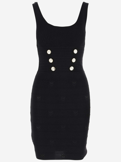 Shop Pinko Stretch Viscose Jersey Midi Dress In Black