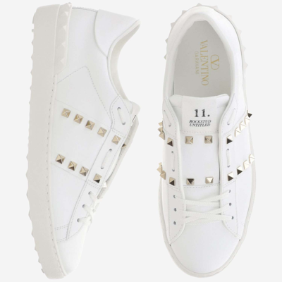 Shop Valentino Rockstud Untitled Sneaker In Calf Leather In Bianco/bianco