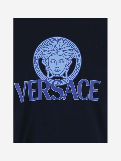 Shop Versace Cotton T-shirt With Logo In Blue