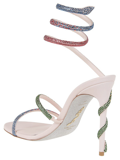 Shop René Caovilla Sandal High Heel In Pink Satin Multicolor Strass